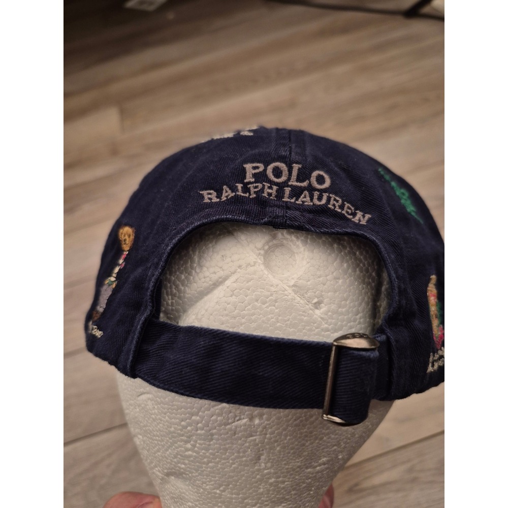 Polo Ralph Lauren College Bear Crest All Over Embroidery Navy Blue Hat Mens OS - Picture 7 of 14